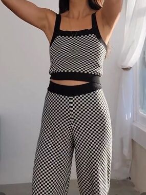 Saint Geraldine Checkerboard Knit Sweater Crop Top Tank XS